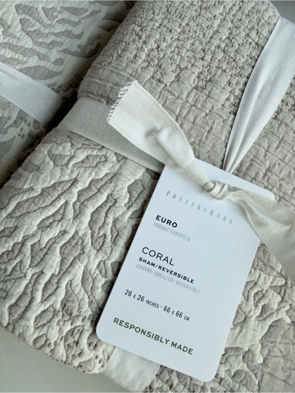 Pottery Barn 2 Coral Reversible Quilted Euro Shams, in Pebble, NWT, Retail $159 - Picture 4 of 7